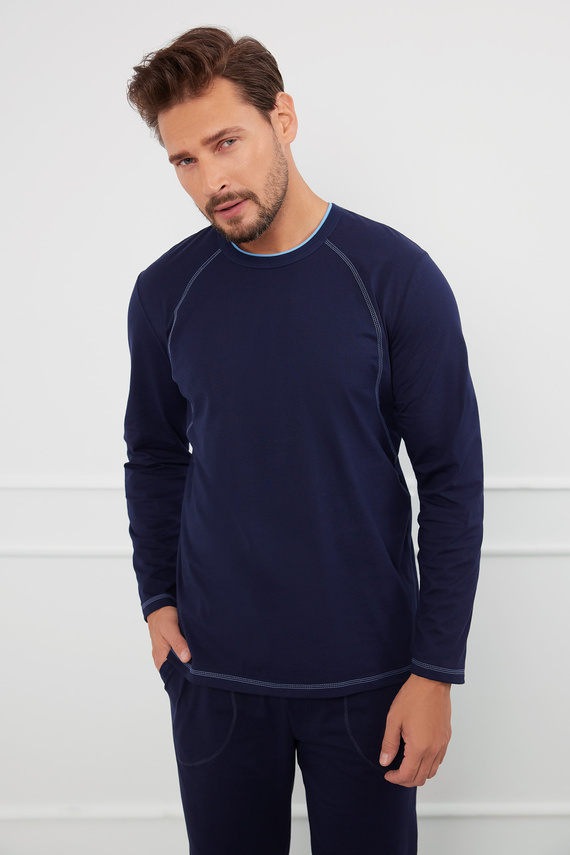 Piżama Męska długi rękaw, długie spodnie Salomon talian Fashion - granatowy/niebieski 