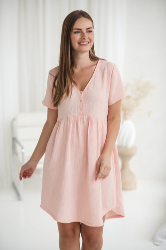 Koszula nocna ciążowa i do karmienia muślinowa Aurora Milk&Love łososiowy