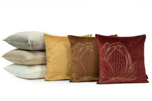 Poszewka dekoracyjna welwetowa Blink 19 kwiat lotosu Eurofirany ceglana