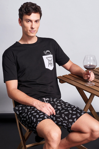 Piżama męska Gianny Sorbetto szara – komplet z nadrukiem, krótki rękaw, szorty