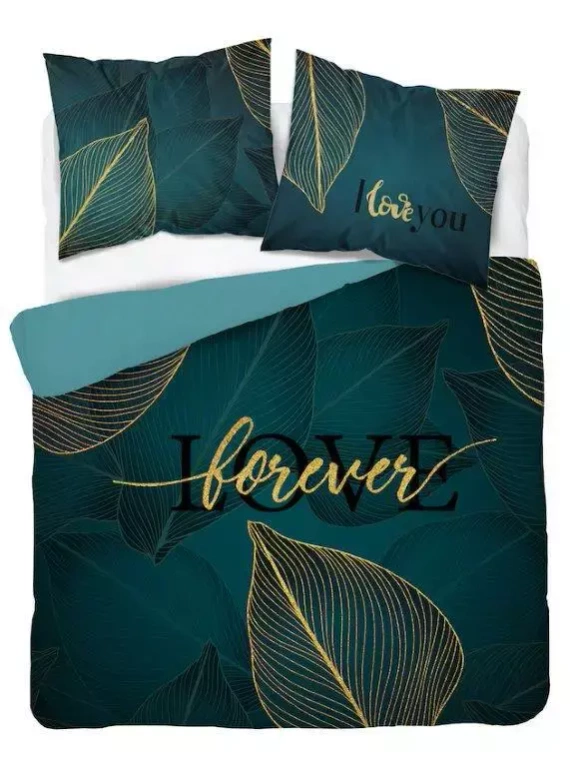 Pościel bawełniana 4331 A Love Detexpol turkusowy
