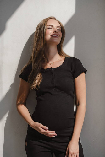 Bluzka ciążowa i do karmienia Tummy z krótkim rękawem Milk&Love czarny 