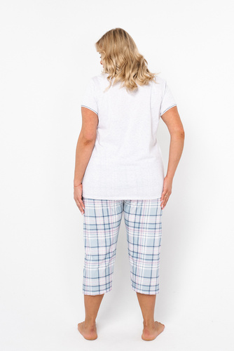 Piżama Damska krótki rękaw, 3/4 spodnie Glamour Italian Fashion - melanż/druk