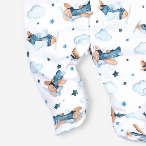 Pajacyk chłopięcy bawełniany Samoloty Nini druk