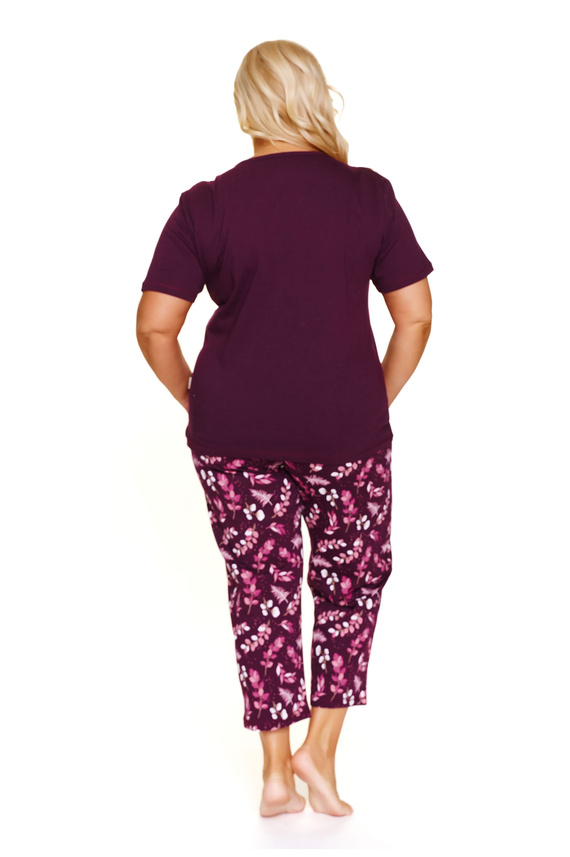 Piżama plus size Doctor Nap 7267 – 100% bawełna | Krótki rękaw, spodnie 3/4 - burgundy