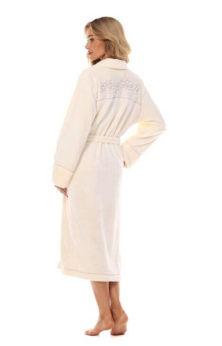 Długi Szlafrok Damski 2410 LV L&L - ecru