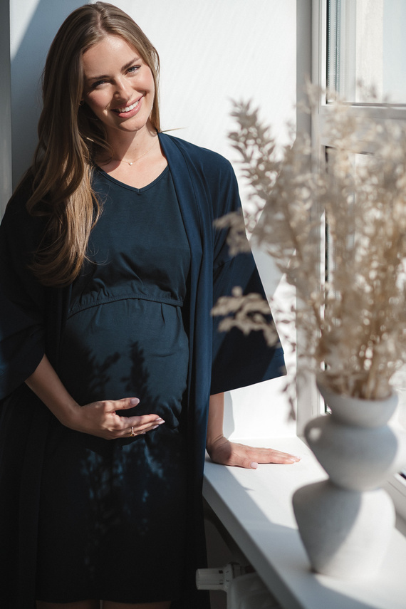 Milk&Love szlafrok ciążowy granatowy– bawełniana dzianina, elastyczny, idealny na połóg
