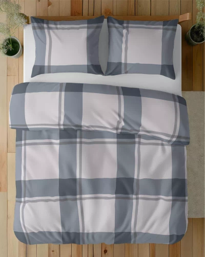 Pościel satynowa kratka 5218 A Detexpol szary 