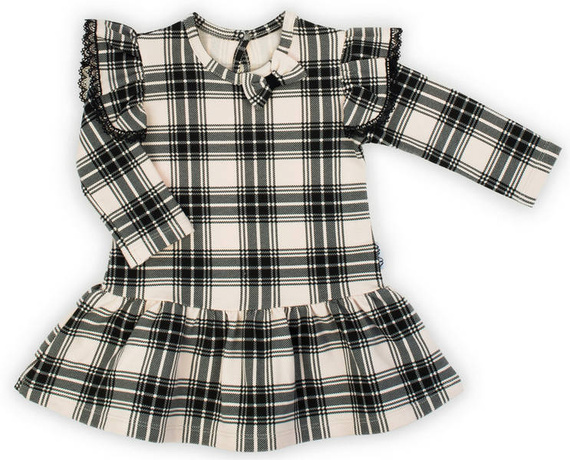 163668 Magia Świąt Sukienka + opaska Nicol - kratka: czarny, beżowy