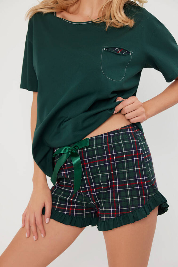 Piżama Damska krótki rękaw, spodenki Foggia Italian Fashion - zielony/druk