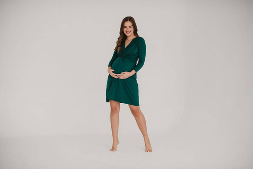 Sukienka ciążowa i do karmienia rękaw Loop 7/8 Milk&Love butelkowa zieleń