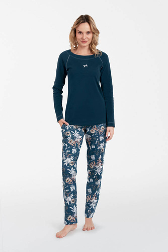 Piżama Damska długi rękaw, długie spodnie Hariet Italian Fashion - morski/druk 