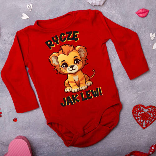 Body długi rękaw "Ryczę jak lew" Moocha czerwony