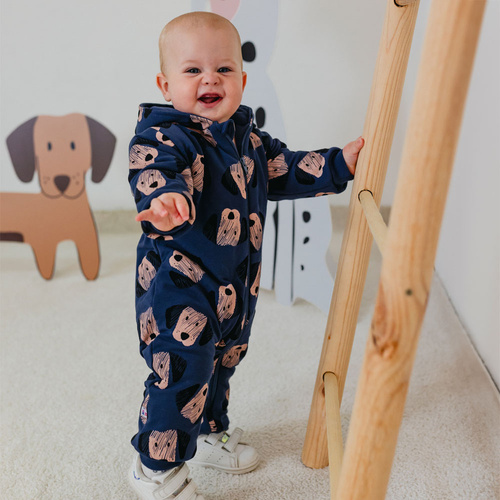 Pajac z kapturem kombinezon Puppy Playtime Eevi- granatowy