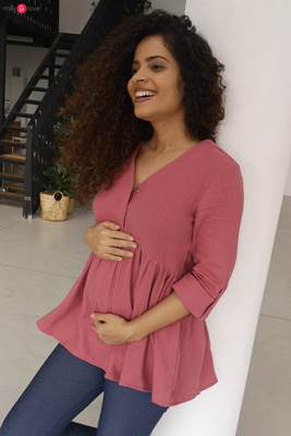 Tunika z muślinu organicznego Mother Nature Milk&Love dusty cedar