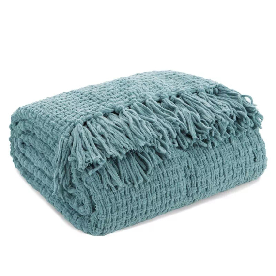 Koc tkany narzuta z frędzlami Suzi Eurofirany miętowy