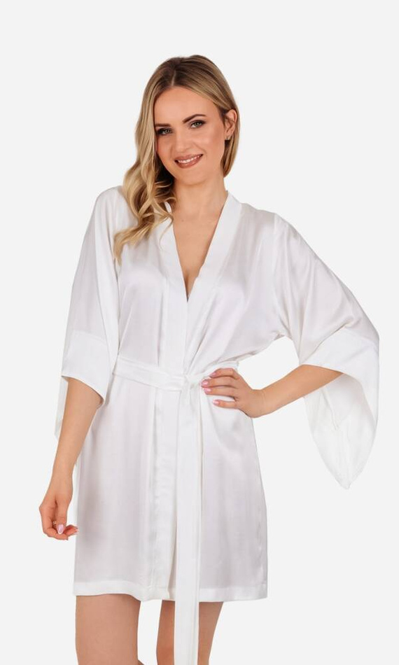 Szlafrok damski satynowy Ofelie ByShelly - ecru