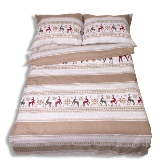 Pościel flanelowa świąteczna renifery F-88 Matex beżowy