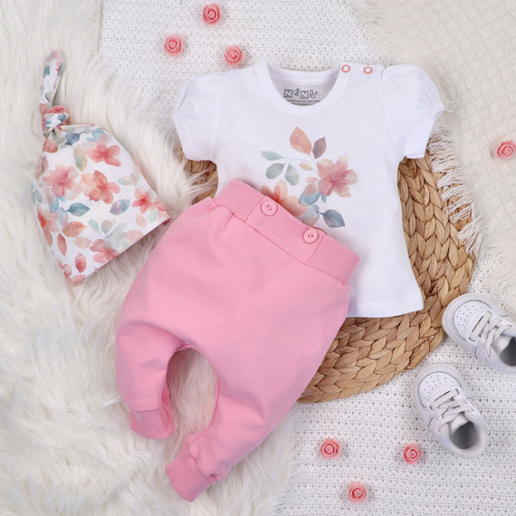 Czapka niemowlęca z bawełny organicznej Kolorowe kwiatki Nini