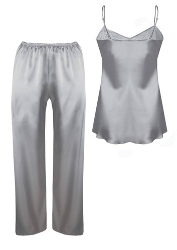 Piżama Damska Satynowa Avery DKaren - srebrny 