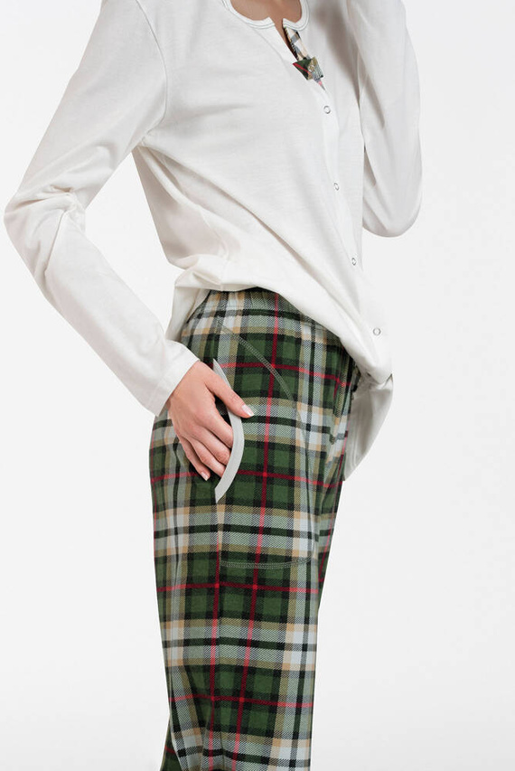 Piżama Damska rozpinana długi rękaw, długie spodnie Asama Italian Fashion ecru/druk