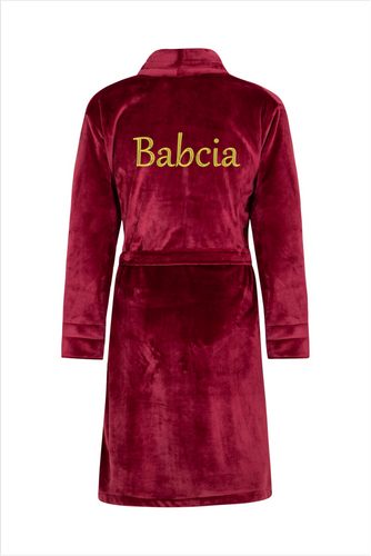Szlafrok damski polarowy Babcia ByShelly - bordowy/złoty