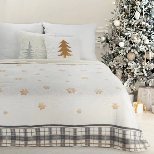 Świąteczny koc narzuta krata Angel Eurofirany kremowy 