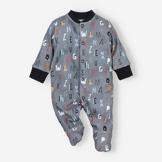 Pajacyk z bawełny organicznej Alfabet Nini czarny