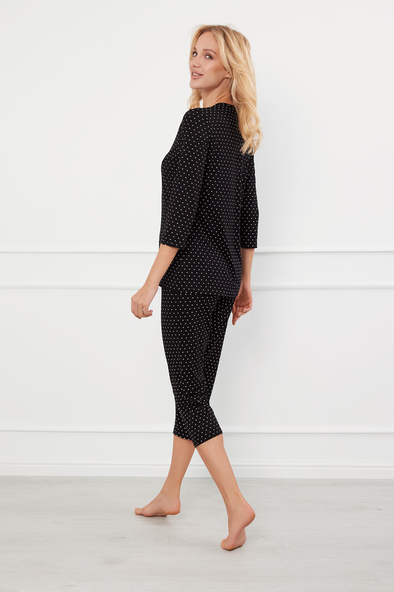 Piżama Damska 3/4 rękaw, 3/4 spodnie Puntini Italian Fashion - czarny