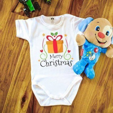 Body krótki rękaw "Merry Christmas z prezentem BOŻE NARODZENIE" Moocha biały