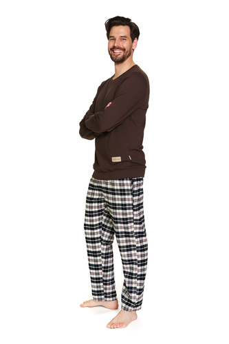 Doctor Nap 7334 – męska piżama bawełniano-flanelowa, krata brownie