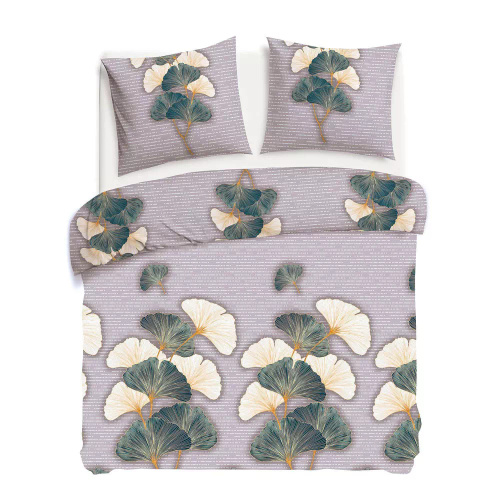 31510/2 Darymex Flanelove beżowa zielona liście miłorzębu– komplet pościeli flanelowej, 100% bawełna, ciepła i przytulna