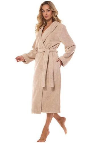 Długi Szlafrok Damski Frotte 2408 L&L - beżowy