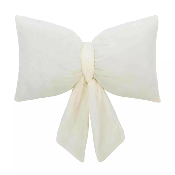 Biała poduszka świąteczna Kokarda 40x23 – welurowa dekoracja od Spod Igły i Nitki, Oeko-Tex