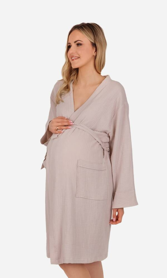 Szlafrok ciążowy muślinowy Mommy ByShelly - beżowy