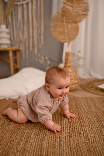 Body muślinowe niemowlęce długi rękaw Powder Pink Makaszka | Bawełna 100%