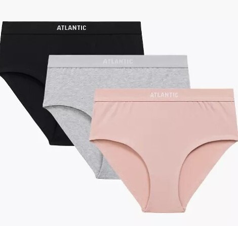 Atlantic Maxi Sport 3CLP-009/Z25 – Figi damskie, bawełna, 3-pak-czarny-różowy-szary