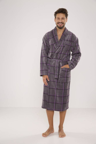 803 / 819 Twin Frotte szlafrok męski Forex - szary w kratę fioletową (grey checked)