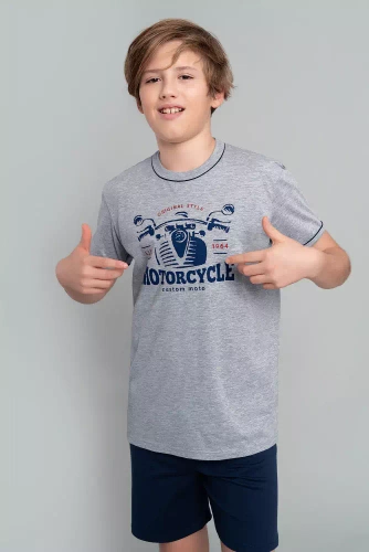 Piżama chłopięca krótki rękaw, spodnie Gibson Italian Fashion- melanż