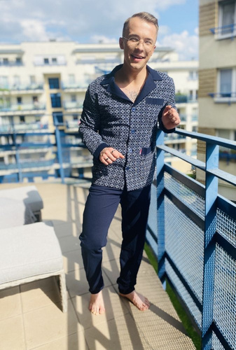 538 Carlo Piżama Męska De lafense - granat+kwadrat