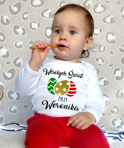"Jajeczka Wielkanocne z imieniem" body długi rękaw Moocha biały