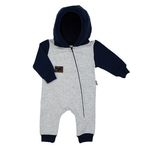 Pajac dresowy niemowlęcy Nicol Willy 219271 – bawełna, szaro-granatowy z suwakiem