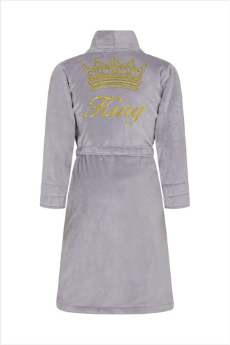 Szlafrok męski King + Korona ByShelly - jasny szary/złoty