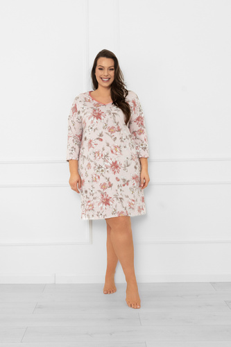 Damska koszula nocna Salta – 100% bawełna, kwiatowy wzór, rękaw 3/4 Italian Fashion