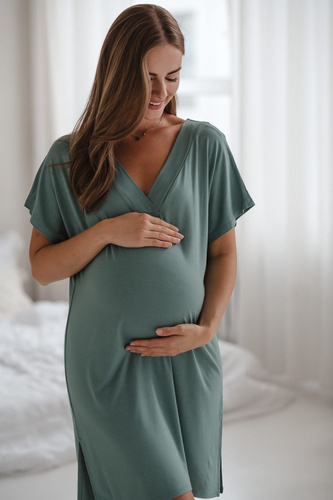 Bambusowa koszula nocna ciążowa i do karmienia Moon Milk&Love eukaliptus
