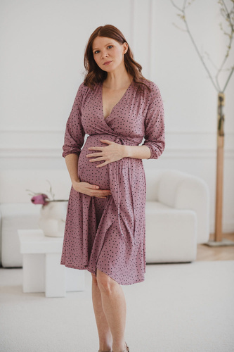 Sukienka ciążowa i do karmienia rękaw 3/4  Milk Shake Milk&Love liliowa w groszki