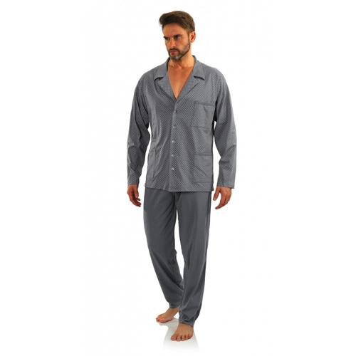 Bawełniana piżama męska, rozpinana Sesto Senso - kotwiczki grafitowy