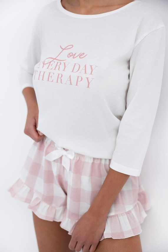 Piżama damska Emily Sensis – Bawełna | Koszulka 3/4 + krótkie spodenki w kratkę