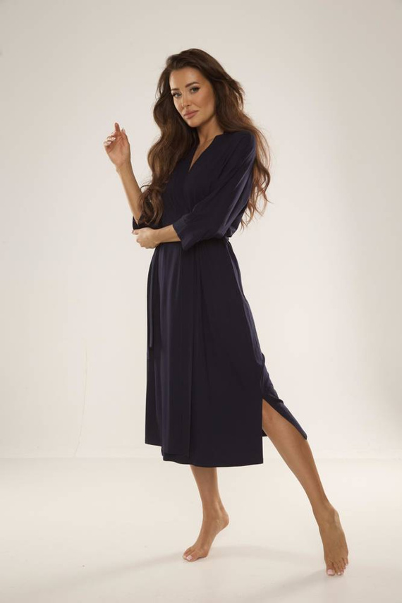 De Lafense Visa 942 – długi, lekki szlafrok damski z wiskozy, granat