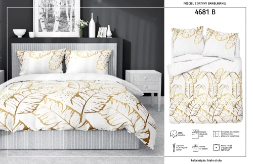 Pościel satynowa 4681 B Home Satin liście Detexpol biały 